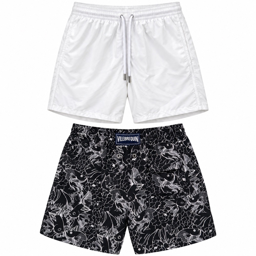 Vilebrequin Mens Swim Trunks Bundle XL White & Black Fish Print Short Set of 2